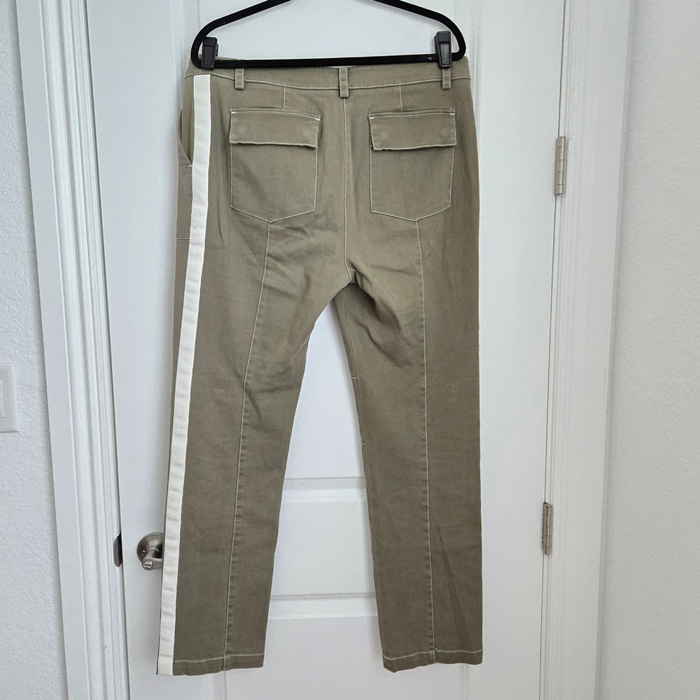 TWP Womens Army Green Side Stripe Utility Pants Contrast Stitch Size 12 - Picture 3 of 8